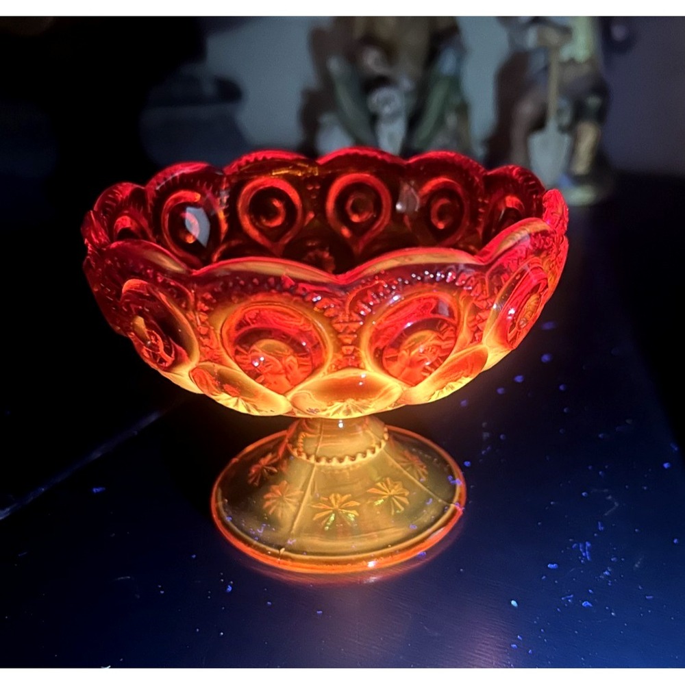 Vintage Glowing Cadmium LE Smith Moon & Stars Amberina Glass Taper Candle Holder